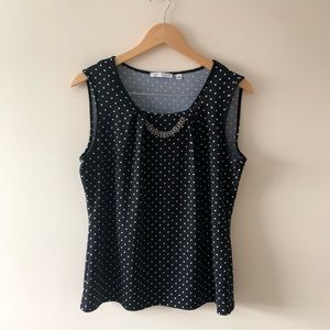 Notations Sleeveless Career Top Black with White Polka Dots Size Medium M